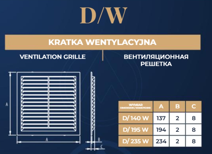Kratka wentylacyjna D/235 W biała z siatką PCV DOSPEL - obrazek 8
